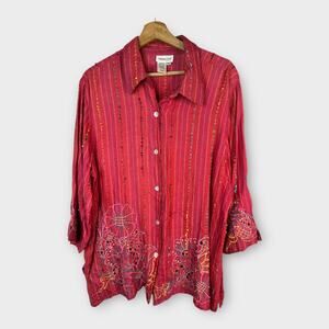 Coldwater Creek Womens size XXL Embroidered Floral Artsy Button Up Top